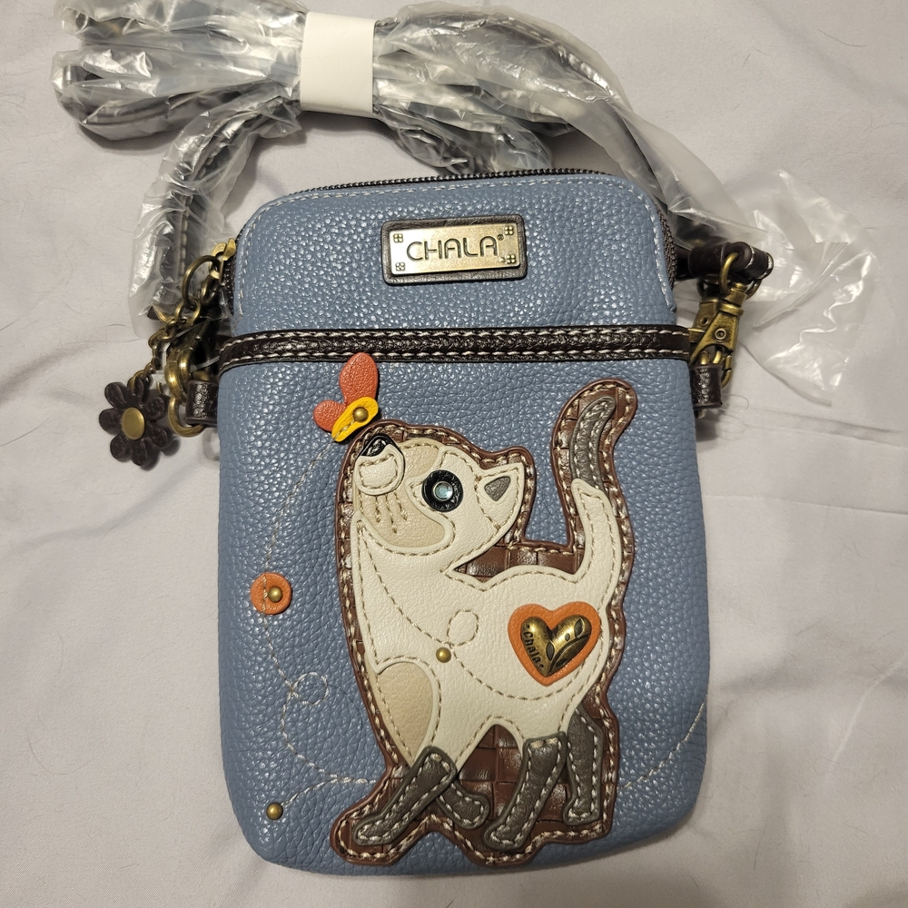 Chala Blue Crossbody Bag with Cat Design